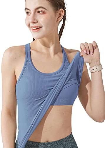 Stylish Ribbed Tank Tops with Built-in Bra for Women