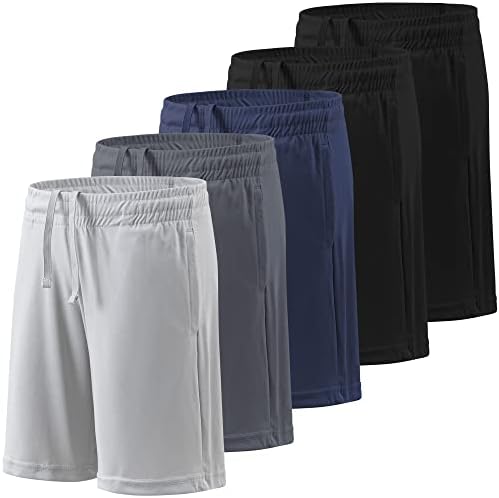 BALENNZ Boys’ 5-Pack Athletic Shorts: Quick Dry, Pockets, Elastic Waistband
