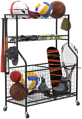 Efficient Sports Equipment Organizer with Rolling Cart