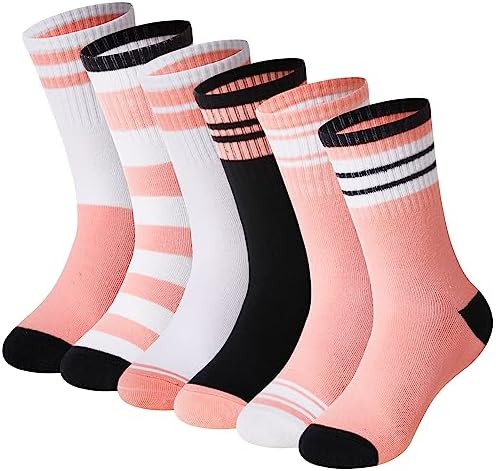 Soft Breathable Kids Athletic Crew Socks – 6 Pairs