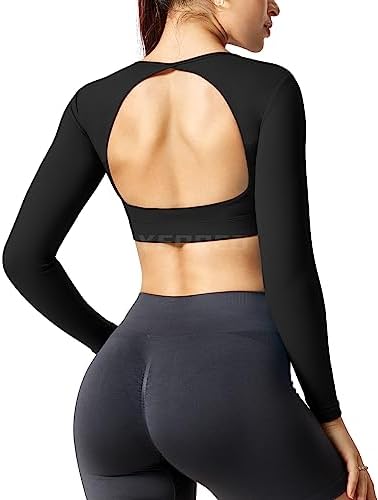 YEOREO Long Sleeve Crop Tops: Backless, Padded, Ultimate Workout