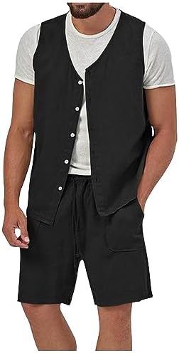 Stylish Casual Linen Vest and Shorts Set for Men