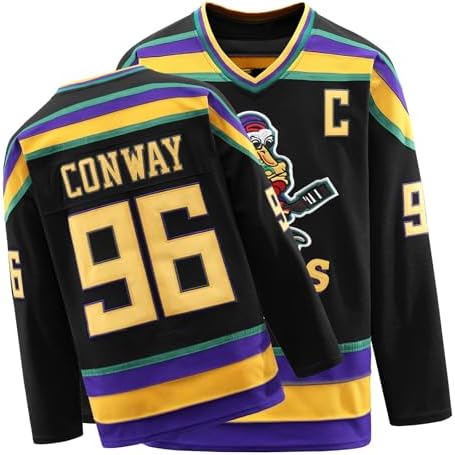 Mighty Ducks Movie Jerseys: 96 Conway, 99 Banks – Green/White/Black Embroidered Letters & Numbers