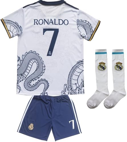 CBF Madrid Ronaldo #7 Special Dragon Edition Kids Soccer Jersey Shirts Football Futbol Socks Set Youth Sizes