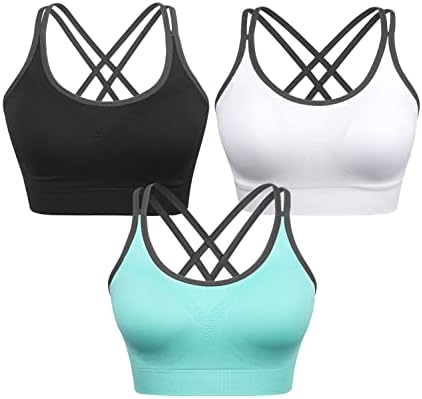 Strappy Women's Sports Bra Cross Back Tops for Running Fitness Removable Padded Workout Yoga Bras