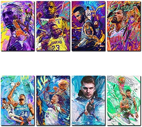 SHANGYANG Sports Star Poster Kobe LeBron James Giannis Stephen Curry Kevin Durant Ja Morant Luka Doncic Jayson Tatum (No Frame, 8x12inch-8pcs)