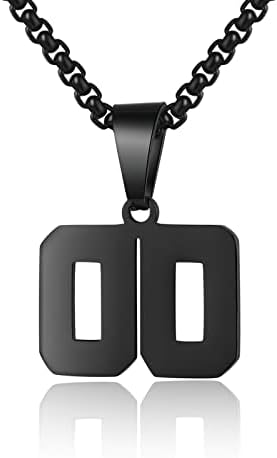 Number Necklace for Boy Black Athletes Number Stainless Steel Chain 00-99 Number Charm Pendant Personalized Sports Jewelry for Men Basketball Baseball Football