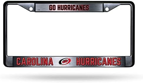 Carolina Hurricanes Premium Black Long Lasting Zinc Alloy NHL License Plate Frame – 2 Screw Tag Holder with Highlighted Team Pride and Team Cheer - Complements Any Color of Truck, SUV, Car