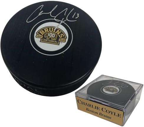 Charlie Coyle Autograph Bruins Centennial Season Puck - Autographed NHL Pucks