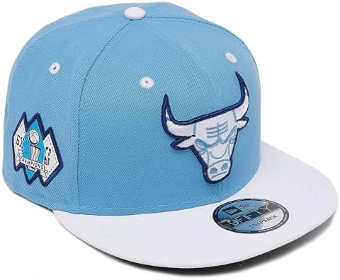 New Era Chicago Bulls 9FIFTY 6X NBA Finals Champions Side Patch Retro Hook Cap, Adjustable Hat Blue White