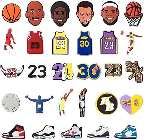 Qqtozsy 50Pcs Basketball Sports Shoe Charms for Boys, Sports Shoe Charms for Boys Gift Decor PVC Shoe Charms for Teens Man Party Favors