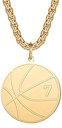 Susook Basketball Number Necklace for Boys Gold Stainless Steel Basketball Pendant Sport Jewelry Gifts for Men