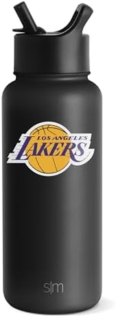 Simple Modern Officially Licensed NBA Los Angeles Lakers Water Bottle with Straw Lid | Vacuum Insulated Stainless Steel 32oz Thermos | Summit Collection | LA Lakers on Black