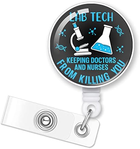 ERHACHAIJIA Lab Tech Keeping Doctors and Nurses from Killing Retractable Badge Holder with Alligator Clip for Lab Team Lab Lover Worker Technician Scientist MLS MLT, Funny ID Card Badge Reel Gift