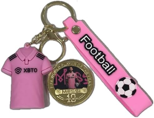 Pink Home Jersey Key Chain International Miami 2024 Messi 10 Home Pink PVC Jersey Key Chain With Wraist Rubber 3D Printed and Messi Art Gold Coin Mia FC Soccer MLS