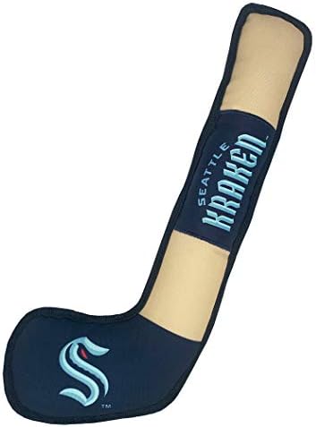 Pets First Dog Squeak Toy - NHL Seattle Kraken Hockey Stick PET Toy with Inner Squeaker. Hockey Stick Shaped Tough Toy for Dogs & Cats. Cool Team Logo. Great Interactive Pet Toy for a Hockey Fan