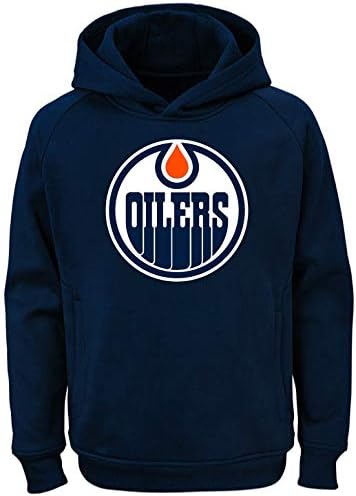 NHL Youth 8-20 Team Color Performance Primary Logo Pullover Sweatshirt Hoodie (Large 14/16, Edmonton Oilers Navy)