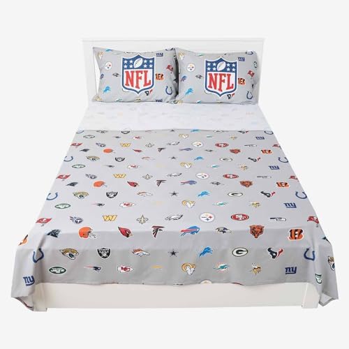 FOCO NFL Ultimate Fan Repeating All Team Logo Bedding Set - 2 Sheets 2 Pillow Cases - Full or Twin- Officially Licensed (NFL - Multicolor)