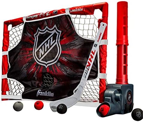 Franklin Sports NHL Kids Knee Hockey Goal Set - Mini Hockey Goal + Stick Set - Automatic Hockey Ball Passer, Goal & Target Set - Youth Toy Hockey Set