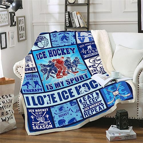 Ice Hockey Gifts, Ice Hockey Blanket for Boys Men, Gifts for Ice Hockey Player, Winter Gifts for Hockey Lovers Kids Coach, Hockey Theme Birthday Party Favors, Soft Blanket for Couch Bed 50