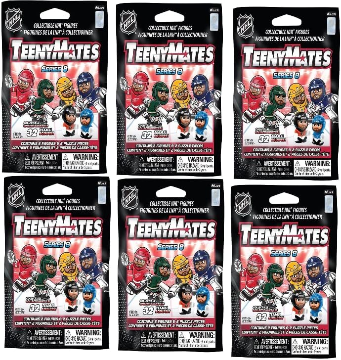 Teenymates Party Animal 2021 NHL Series 8 Hockey Figures Gift Set Party Bundle, Lot of 6 Mystery Packs
