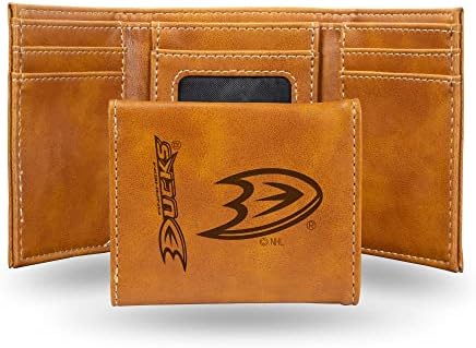 Rico Industries NHL Anaheim Ducks Premium Laser Engraved Vegan Brown Leather Tri-fold Wallet - Slim yet Sturdy Design - Perfect to Show Your Team Pride or Gift