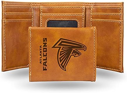 NFL Atlanta Falcons Men’s Trifold Brown Wallet- Premium Laser-Engraved NFL Team Logo on Vegan/Faux Leather- Minimalist Design Includes ID Window and Credit Card Holder- Ideal Men’s Gift
