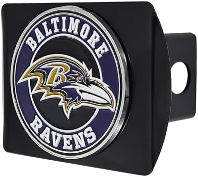Baltimore Ravens NFL Black Metal Hitch Cover with 3D Colored Team Logo by FANMATS - Unique Roundel Molded Design – Easy Installation on Truck, SUV, Car or ATV - Ideal Gift for Die Hard Football Fans