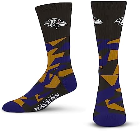 For Bare Feet NFL BALTIMORE RAVENS Shattered Camo Crew Sock Team Color Large