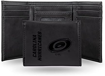 Rico Industries NHL Carolina Hurricanes Premium Laser Engraved Vegan Black Leather Tri-fold Wallet - Slim yet Sturdy Design - Perfect to Show Your Team Pride or Gift
