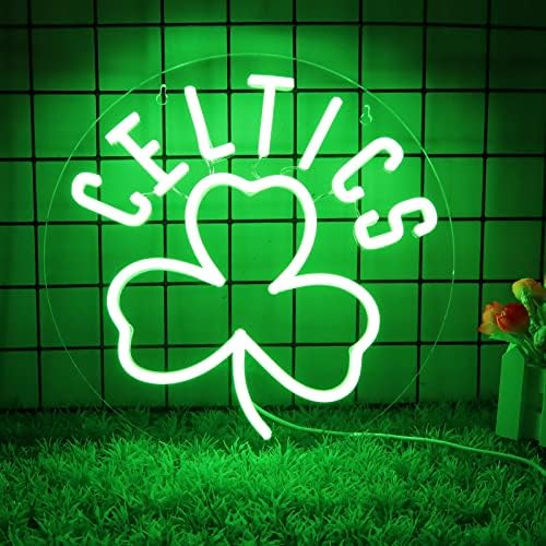 XIFANNI Celtics Neon Signs for Wall Decor Neon Lights for Bedroom Led Signs Suitable for Man Cave Bar Pub Christmas Birthday Party Boston Celtics Fans Gift Art Wall 5V Usb Power, 11.8*11.8 Inch(Green)