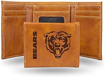 Rico Industries NFL Chicago Bears Men’s Trifold Brown Wallet- Premium Laser-Engraved NFL Team Logo on Vegan/Faux Leather- Minimalist Design Includes ID Window and Credit Card Holder- Ideal Men’s Gift