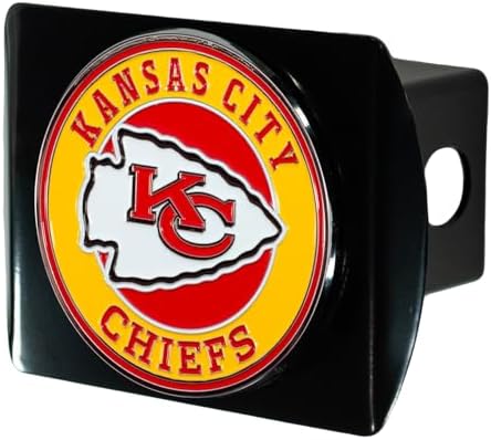 Kansas City Chiefs NFL Black Metal Hitch Cover with 3D Colored Team Logo by FANMATS - Unique Roundel Molded Design – Easy Installation on Truck, SUV, Car or ATV - Ideal Gift for Die Hard Football Fans