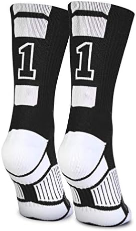 ChalkTalkSPORTS Custom Team Number Crew Socks | Youth & Adult Athletic Socks Black | Choose Your Number