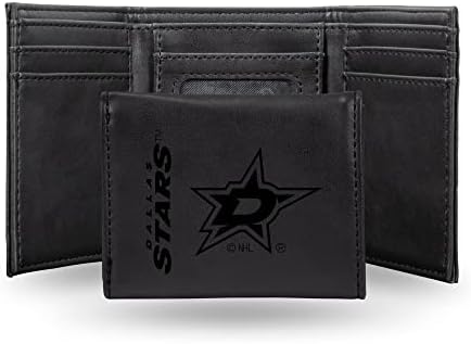 Rico Industries NHL Dallas Stars Premium Laser Engraved Vegan Black Leather Tri-fold Wallet - Slim yet Sturdy Design - Perfect to Show Your Team Pride or Gift