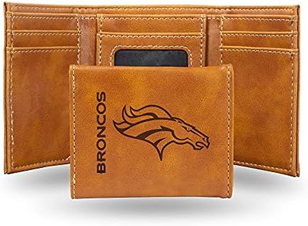 NFL Denver Broncos Men’s Trifold Brown Wallet- Premium Laser-Engraved NFL Team Logo on Vegan/Faux Leather- Minimalist Design Includes ID Window and Credit Card Holder- Ideal Men’s Gift