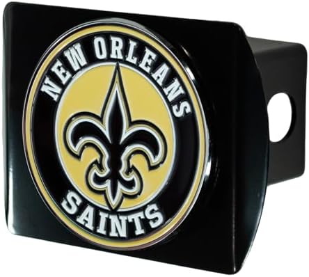 New Orleans Saints NFL Black Metal Hitch Cover with 3D Colored Team Logo by FANMATS - Unique Roundel Molded Design – Easy Installation on Truck, SUV, Car or ATV - Ideal Gift for Die Hard Football Fans