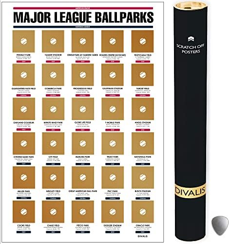Major League Ballparks Scratch off Poster,Large Easy to Frame 24x16