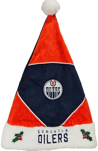 FOCO Edmonton Oilers – Collector's Edition Oilers Santa Hat – Represent the Orange, White and Navy Blue - Show Your Ice Hockey Spirit with Officially Licensed NHL Holiday Fan Apparel and Gift
