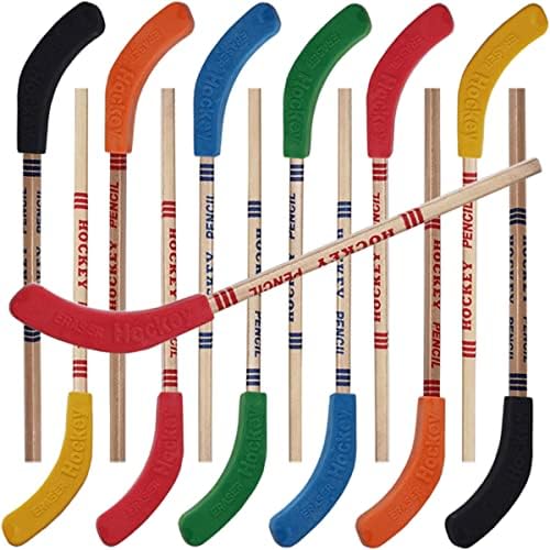 TIHOOD 12PCS Hockey Pencils and Erasers - Bulk 9 Inch Hockey Stick Sports Theme Party Supplies, Fun Cool Pencils for Hockey Fans, Students, Stocking Stuffers and Goodie Bag Birthday Party Favors