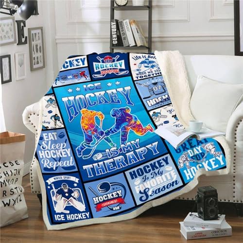Ice Hockey Gifts, Ice Hockey Blanket for Boys Men, Gifts for Hockey Player Kids Coach, Hockey Lovers Birthday, Soft Warm Cozy Plush Hockey Throw Blanket for Couch Sofa Bed 50