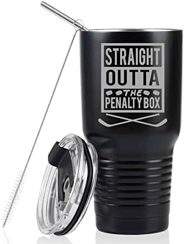 Onebttl Ice Hockey Player Gift for Boy & Men, Hockey Tumbler 30 oz with Lid & Straw, Gift for Hockey Lover Sports Travel Coffee Mug - Straight Outta The Penalty Box