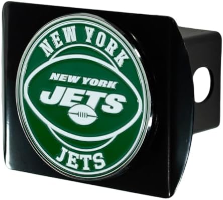 New York Jets NFL Black Metal Hitch Cover with 3D Colored Team Logo by FANMATS - Unique Roundel Molded Design – Easy Installation on Truck, SUV, Car or ATV - Ideal Gift for Die Hard Football Fans