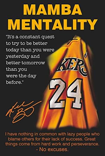 KOB Black Mamba Inspirational Quotes Poster, Black Mamba Mentality Wall Art Decor, KB Jersey Canvas Art Poster for Man Cave Boys Room Office Decor, A Gift for Dear Kb Basketball Fans,16