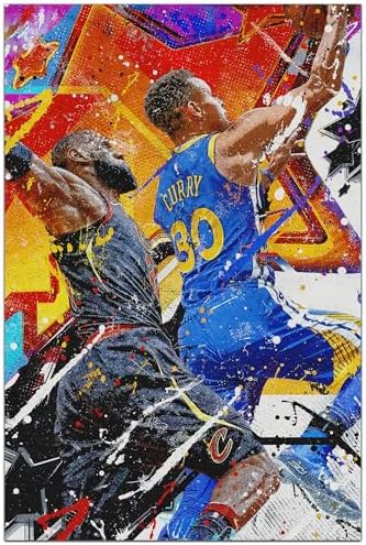 Basketball superstar LeBron James and Stephen Curry poster canvas wall children's basketball room art decoration inspirational commemorative gift (LeBron and Curry)