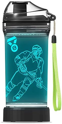 YuanDian Hockey Gifts for Boys, Light Up Water Bottle - 14 OZ Tritan BPA Free Eco-Friendly - Cool LED Sport Cups Gift for Hockey Player School Kids Girl Child Christmas Holiday