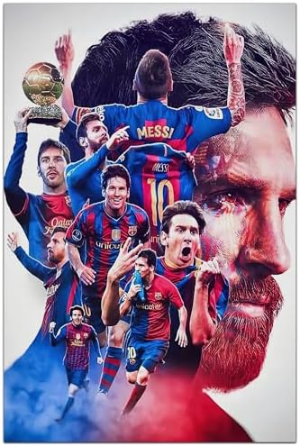 Football Superstar Lionel Messi Poster Canvas Art Bedroom Wall Decor Children Inspirational Gift Unframed 12×18 inches (30×45cm) (Messi-1)