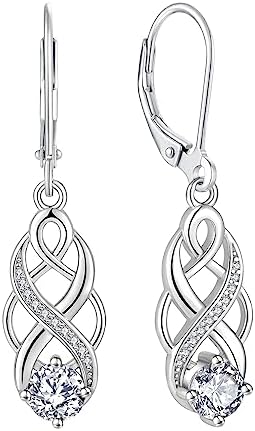 Lwsary Infinity Dangle Earrings for Women Sterling Silver Irish Celtic Knot Twisting Drop Earrings Good Luck Polished Jewelry for Women
