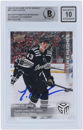 Luke Hughes New Jersey Devils Autographed 2022-23 Upper Deck Game Dated Moments NHL Debut #81 Beckett Fanatics Witnessed Authenticated 10 Rookie Card - Hockey Slabbed Autographed Rookie Cards