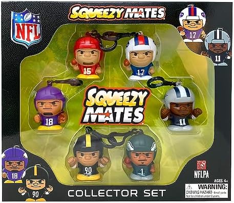 Party Animal Squeezymates NFL 2023 Collector Box Set, 6 Figures, 2 1/2 Inch Tall, Team Colors